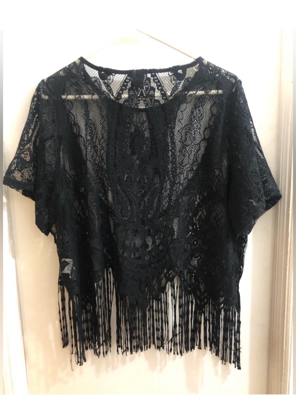 SHEIN Black Lace Fringe top-Size2XL